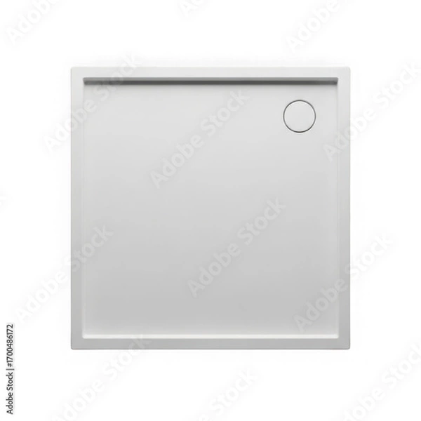 Fototapeta Modern white square shower tray with a circular drain isolated on transparent background
