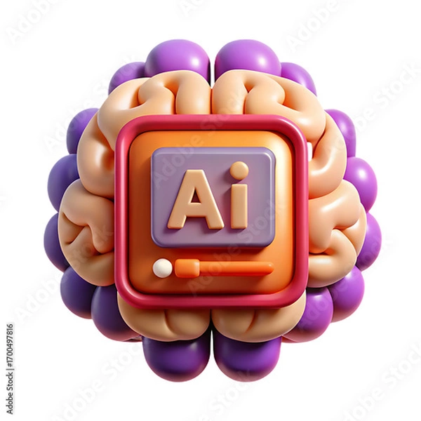Fototapeta 3d render of adobe illustrator logo integrated into a stylized brain for creative design and digital art concepts transparent background