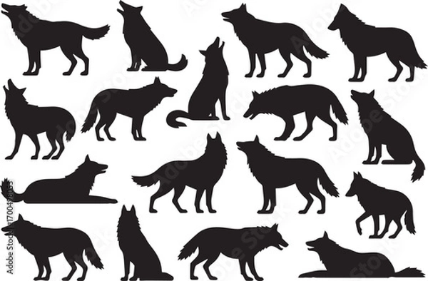 Obraz wolf silhouette icons animal clipart in ai eps jpeg png wolf howling walking sitting standing crouching