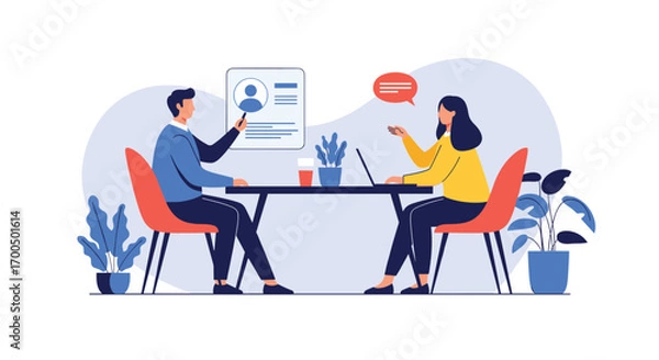 Fototapeta Professional job interview conversation between hiring manager and applicant during meeting