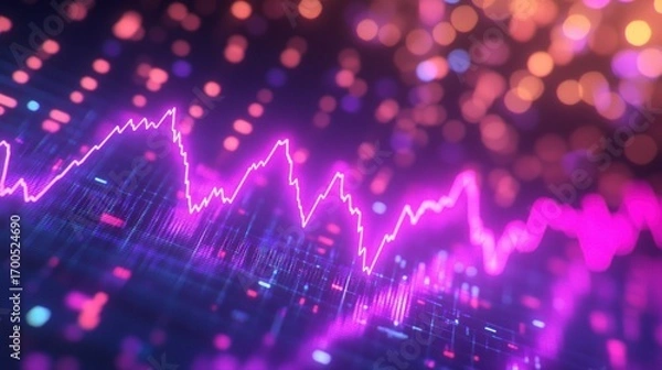 Fototapeta Neon stock market chart displaying financial data with a vibrant and futuristic aesthetic for modern investment analysis