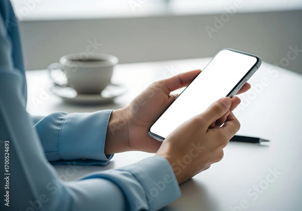 Fototapeta Professional Man Holding a Smartphone with a Blank Screen Mockup