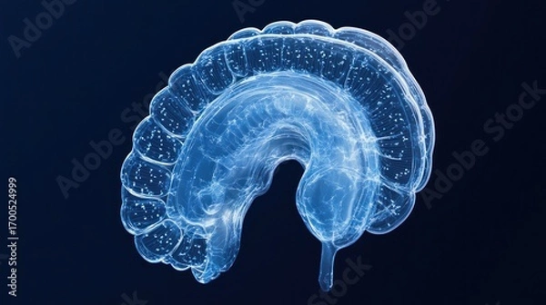 Fototapeta Digital rendering of the human colon showcasing its anatomy and physiology on a dark blue background for medical use