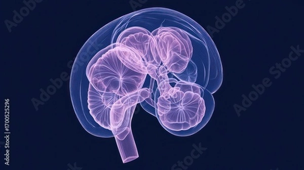 Fototapeta Abstract rendering of a human brain showcasing neurological activity and complex thought processes in a digital art style