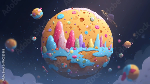 Fototapeta Cookie planet a massive round cookie with frosting 