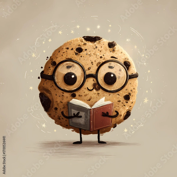 Fototapeta Cookie with glasses a chocolate chip cookie wearing read book