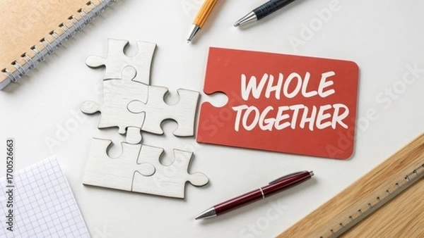 Fototapeta Collaboration Concept with Puzzle Pieces and Whole Together Message