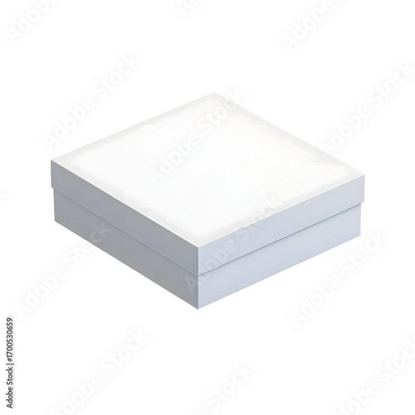 Fototapeta A simple studio shot showing a closed square white box with a lid on a white background in isolation
