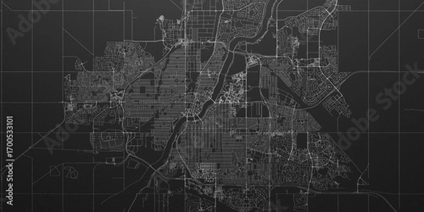 Fototapeta Saskatoon (Canada) street map. The style of the map is black paper