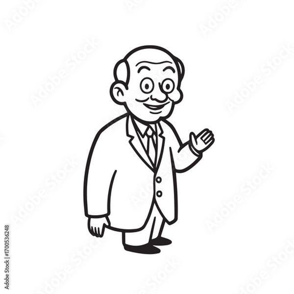 Fototapeta Old man with formal suit black and white vector illustration for classic portrait artwork design