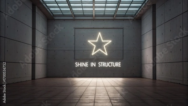 Fototapeta Bright Neon Star with Inspiring Message in Modern Industrial Space