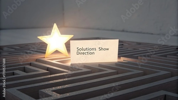 Fototapeta Bright Star Illuminating Solutions in a Maze of Choices