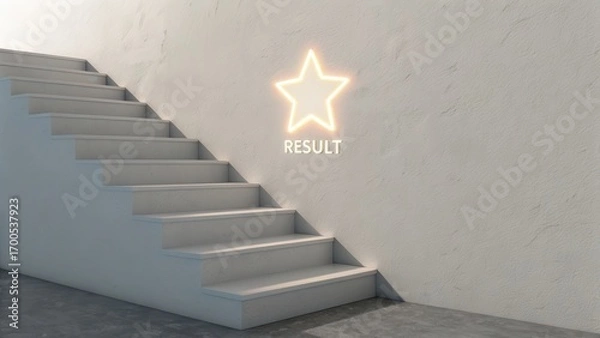 Fototapeta Bright Star Sign on Wall Above White Staircase in Modern Interior