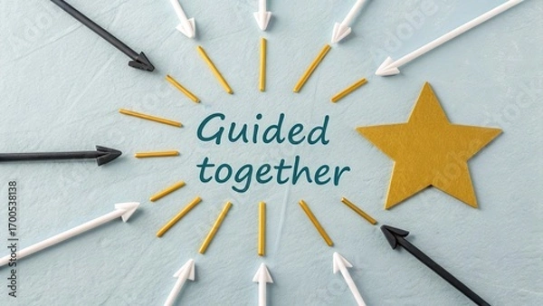 Fototapeta Bright Star with Arrows Illustration for Teamwork and Guidance Concept