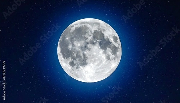 Fototapeta A full moon glows brightly in a night sky filled with twinkling stars.