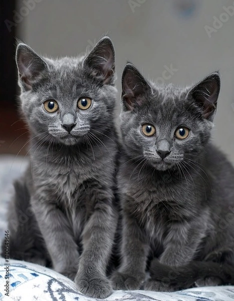 Fototapeta Two gray kittens sitting close together