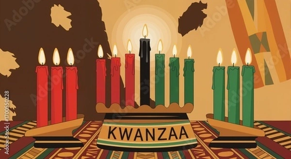 Fototapeta Kinara with candles and Africa map background