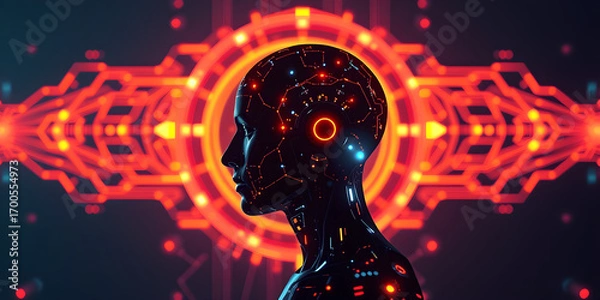 Fototapeta A futuristic digital silhouette of artificial intelligence technologie