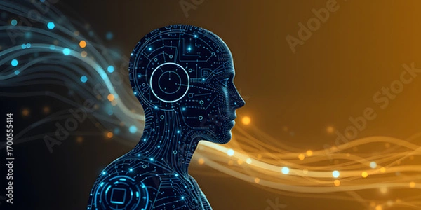 Fototapeta A futuristic digital silhouette of artificial intelligence technologie
