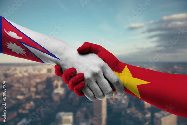 Fototapeta Shaking hands Nepal and_Vietnam