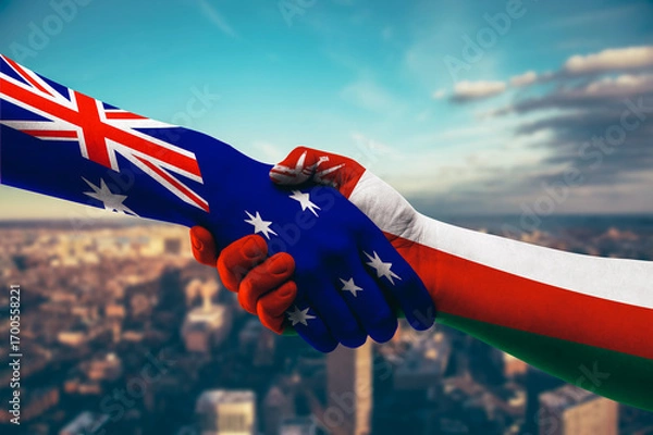Fototapeta Shaking hands Australia and Oman