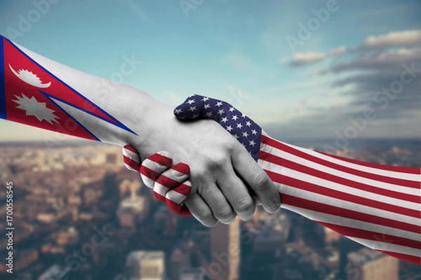 Fototapeta Shaking hands Nepal and_US