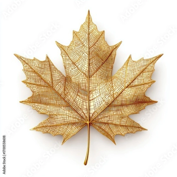 Fototapeta Detailed illustration of a golden, autumn maple leaf