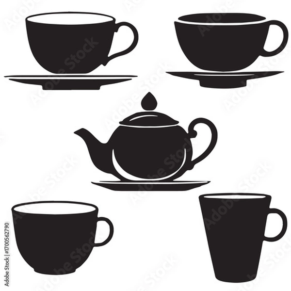 Fototapeta A set or collection of Minimalist Tea Cup Set Icon for Beverage and Hospitality Branding

