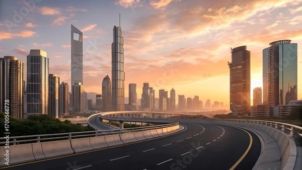 Fototapeta 3d rendering of neon mega city with light reflecti
