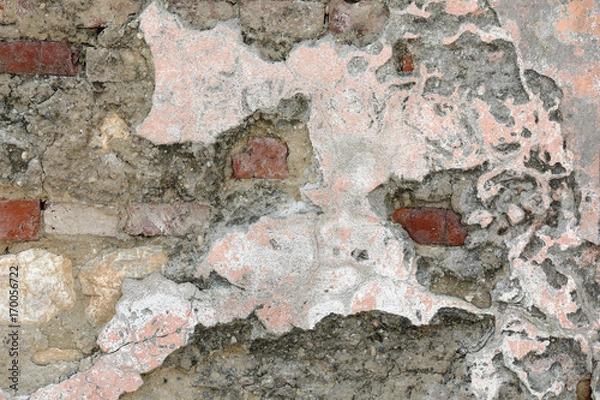 Fototapeta lime wall and brick with the ruined plaster of time