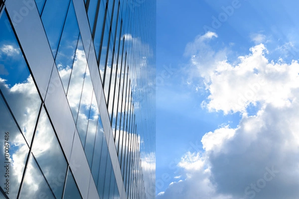 Fototapeta Glass skyscraper reflection cloudy sky