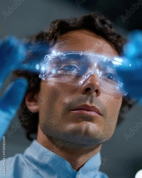 Fototapeta A scientist testing new materials in a lab with futuristic equipment and holographic displays