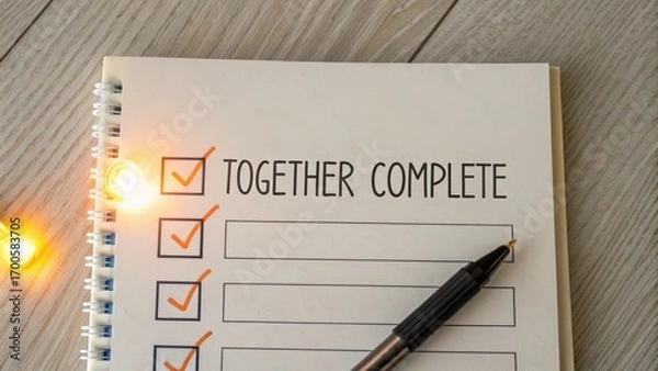 Fototapeta Checklist for Collaboration and Completion with Pen on a Table