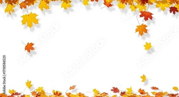Fototapeta autumn leaves blanket the ground in a sun-drenched park, creating a warm, inviting scene of seasonal beauty and tranquility. Festive autumn decor from pumpkins, berries, leaves on a white background.