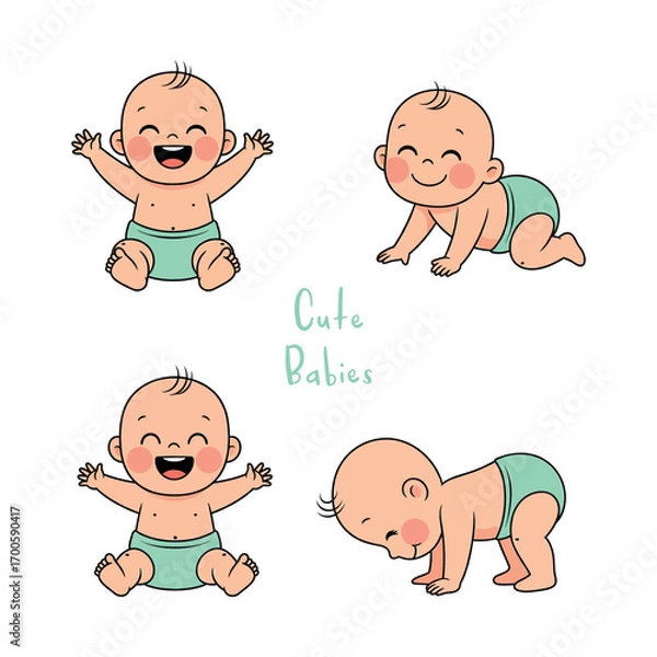 Fototapeta Babies collection in hand drawn style