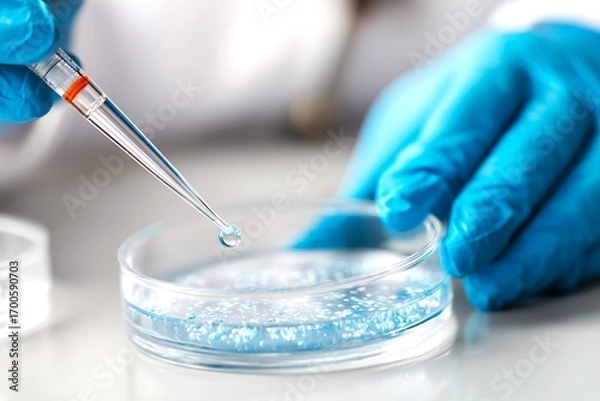 Fototapeta Scientists Perform Precise Liquid Transfer Using a Pipette in Lab Settings
