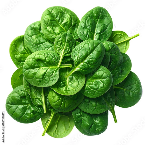 Obraz Fresh organic spinach leaves arranged in a pile, on a transparent background