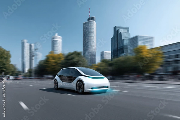 Fototapeta dynamic scene sleek vehicle in motion with augmented reality traffic information overlay