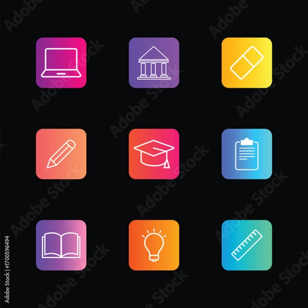 Obraz Education Icons Set, School, Learning, Books, Online Study, Knowledge