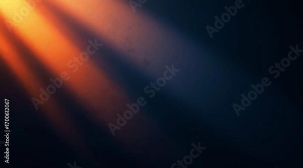 Fototapeta Dramatic warm sunlight rays break through dark moody atmosphere creates intense lighting effect and abstract ambiance