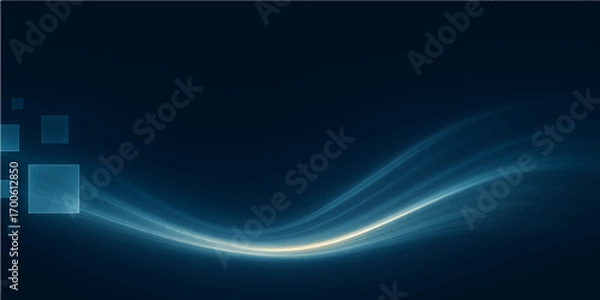 Fototapeta Glowing lines of blue light flow across a dark fractal background with a wave pattern
