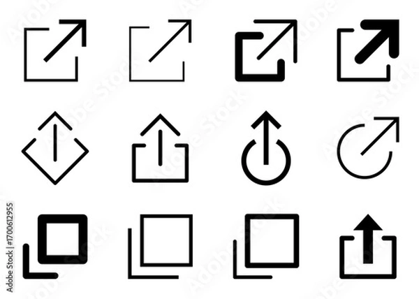 Obraz 外部リンク、共有、矢印、アップロードのアイコンセット