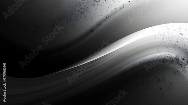 Fototapeta Abstract grayscale flowing organic wave shape textured metallic surface subtle lighting ambient motion design