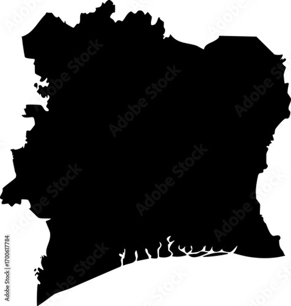 Fototapeta Ivory Coast country silhouette black map outline isolated on white background