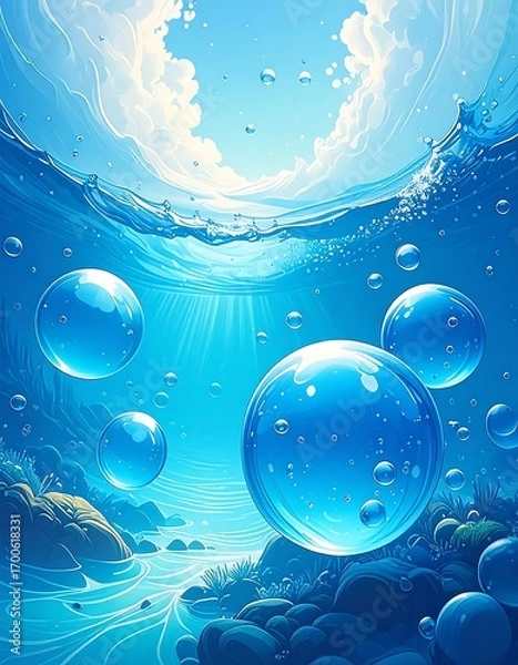 Fototapeta Underwater scene with large bubbles