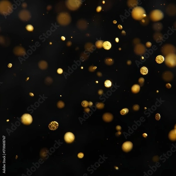 Fototapeta Minimalist black background sprinkled with golden confetti texture