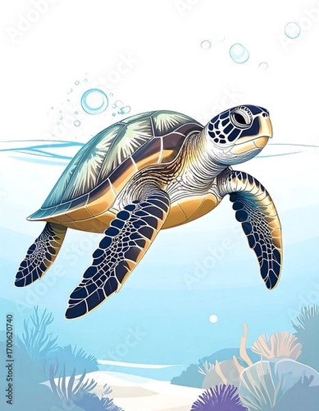 Fototapeta Underwater turtle illustration