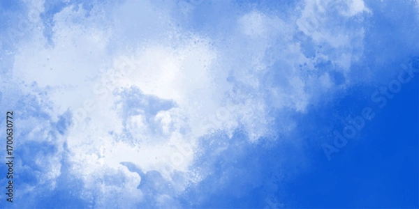 Fototapeta Blue sky and tiny white clouds for background. Abstract white cloud and blue sky. Creative design with grunge aquarelle painted paper textured canvas for vintage design,
