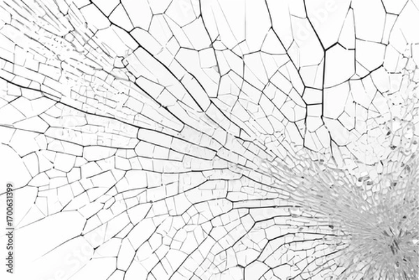 Fototapeta Broken glass texture background, vector illustration. Shattered and cracked surface with jagged edges, scattered pieces, and realistic damage.