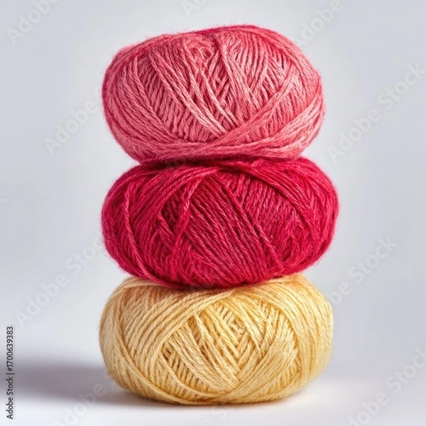 Fototapeta Three yarn balls stacked, gradient colors
